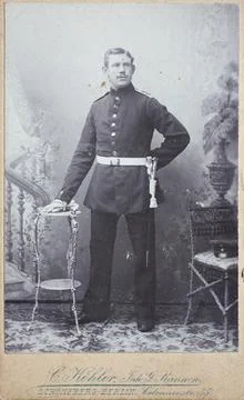 Man in uniform c 1890 visiting format carte de visite photograph fixed on Stock Illustration