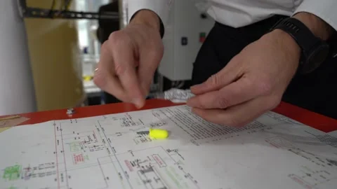 Man in uniform taking earplugs out from plastic wrapping and laying them Video stock 224369174