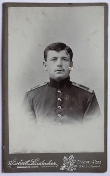 Man in uniform visit format Carte de Visite photograph fixed on cardboard in Stock Illustration