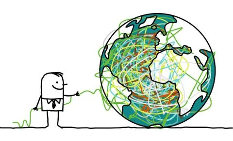 Man untangling the earth Stock Illustration