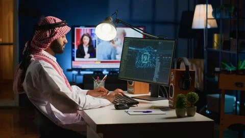 Man updating AI machine learning tech Stock Photos