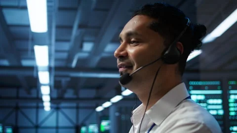 Man updating server farm supercomputers systems Stock Footage 280716128