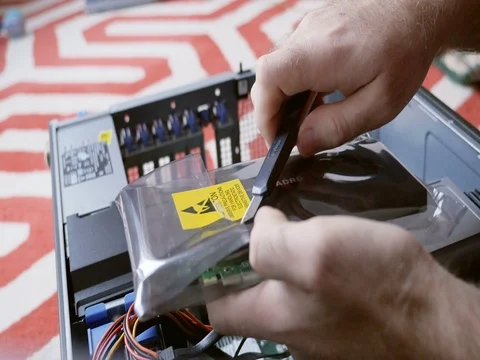 Man upgrading workstation computer GPU NVidia Quadra Stock Footage 69984186