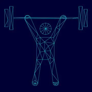Man uping weight in low poly triangulation triangulated polygonal electric .. Stock Illustration