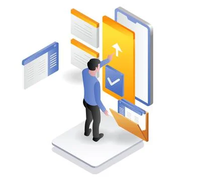 Man uploading a lot of data with smartphone Stock Illustration