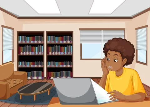 A man uring computer with bored face Ilustración de archivo