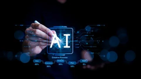 Man use AI to help work, AI Learning Business, modern technology, ChatGPT, Stock Photos