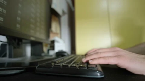 Man use desktop computer to analyze crypto stock market,home tech lifestyle Stock Footage 170224631