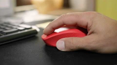 Man use ergonomic pc mouse on workplace,computer tech device Stock Footage 161045199
