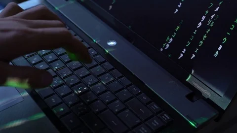 Man Use Laptop Keyboard With Shift With Illumination And Color Matrix Stock Footage 75612796