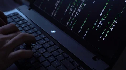 Man Use Laptop Keyboard With Shift With Illumination And Color Matrix Stock Footage 75612848