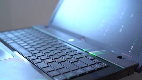 Man Use Laptop Keyboard With Shift With Illumination And Color Matrix Stock Footage 75613119