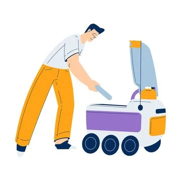 Man Use Robot Online Delivery Service Vector Illustration 库存插图