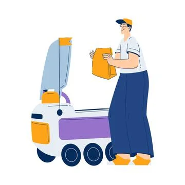 Man Use Robot Online Delivery Service Vector Illustration Stock Illustration
