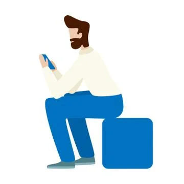 Man use smartphone. Flat vector concept illustration isolated on white backgr Illustrazione stock