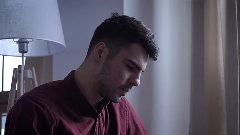 Man use of tablet computer at home Stock Footage 105314649