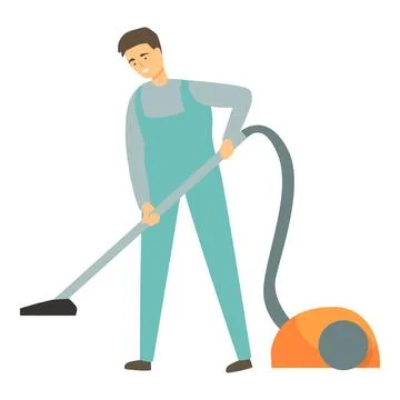 Man use vacuum cleaner icon cartoon vector. Work house Illustrazione stock