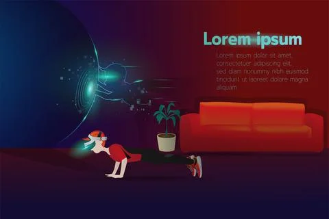 Man use Virtual reality machine for (VR) workout Stock Illustration