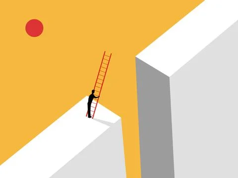 Man used a pencil to draw a path across the gap Illustrazione stock