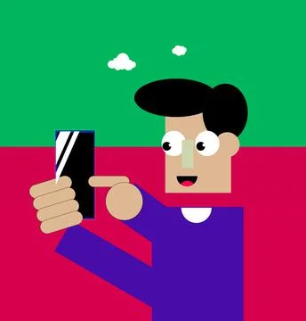 A man user using mobile smartphone touching touch screen Stock Illustration