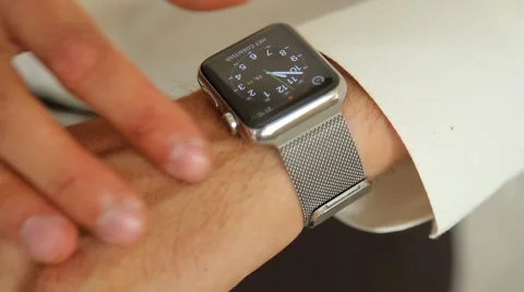 The Man Uses Apple Watch, Close Up Stock Footage 66259658