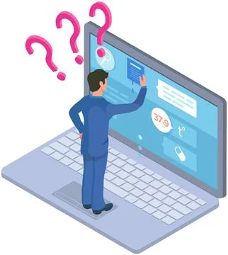 Man uses application with air temperature indicators. Guy looking at laptop Stock Illustration