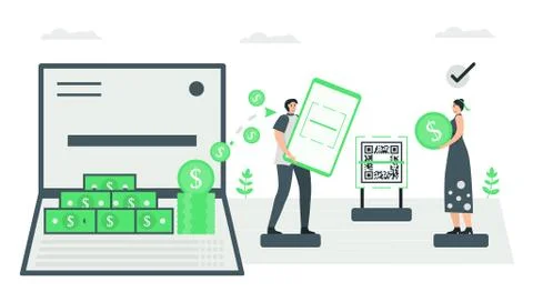 The man uses application to scan QR code for money paying. It can instead of  Stock-Illustration