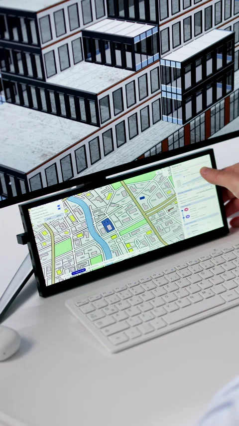 Man Uses Computer To Create Urban Map Stock Footage 334931650