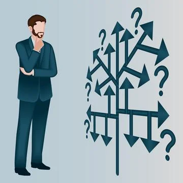 A man uses a decision tree. 2D Stock Illustration