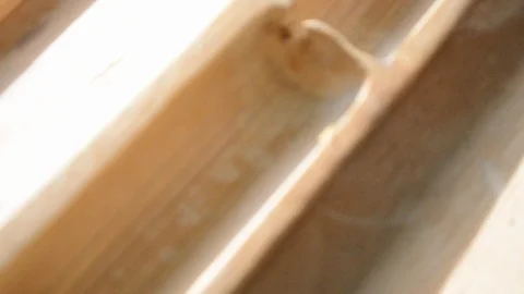 Man uses electrical hand held buffer to polish wood work C 스톡 동영상 125057246