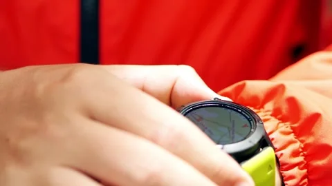 Man uses map in his smart watch to navigate his way, close-up shot 스톡 동영상 278751161