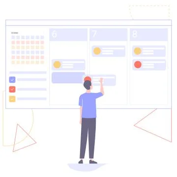 Man uses an online planner on a web page. Stock Illustration