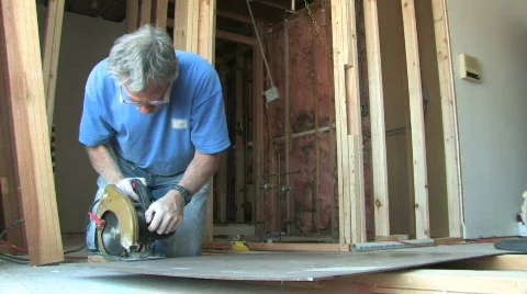Man Uses Power Saw Stock Footage 280146