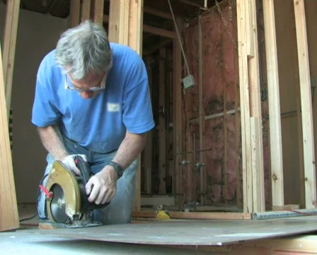 Man Uses Power Saw Stock Footage 284468