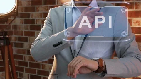 Man uses smartwatch hologram API Stock Footage 151837210