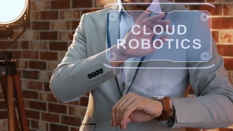 Man uses smartwatch hologram Cloud Robotics Stock Footage 152454544