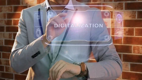 Man uses smartwatch hologram Digitalization 스톡 동영상 126587682