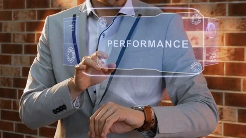 Man uses smartwatch hologram Performance Stock Footage 127009681