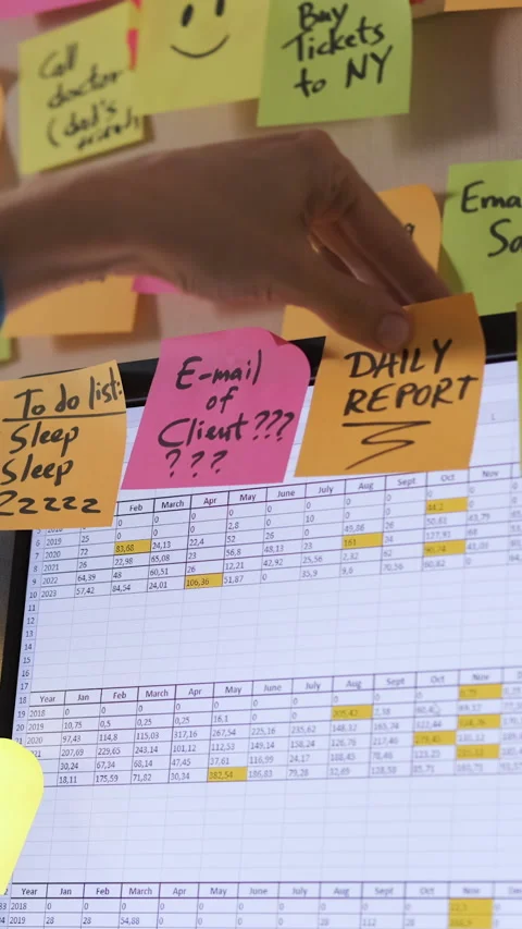 Man uses sticky notes for better planning Stock Footage 281867576