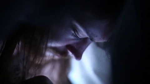 Man Uses Tablet Computer in Bed Stock Footage 71779195