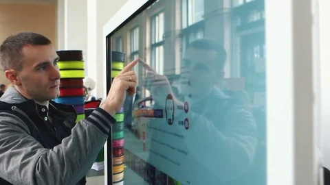 The Man Uses a Touch Screen Smart Tv Stock Footage 82021785