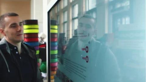 The Man Uses a Touch Screen Smart Tv 库存影片 82021937