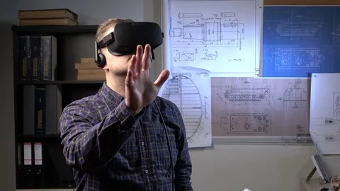 Man uses a virtual reality glasses in the office. Stock Footage 69881089
