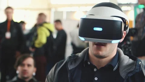 Man Uses Virtual Reality Glasses Stock Footage 82021673