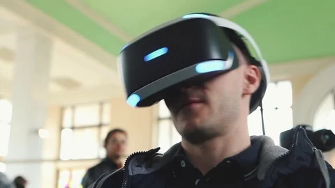 Man Uses Virtual Reality Glasses Stock Footage 82021722