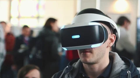 Man Uses Virtual Reality Glasses Stock Footage 82021726