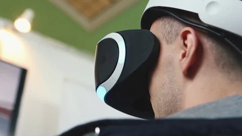 Man Uses Virtual Reality Glasses Stock Footage 82021733