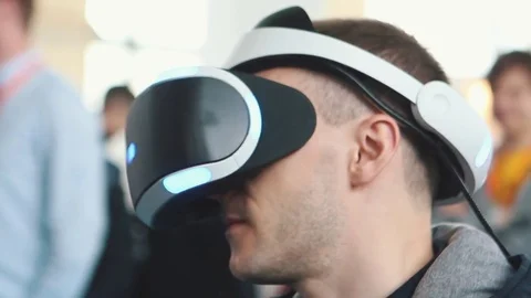 Man Uses Virtual Reality Glasses Stock Footage 82021771