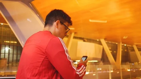 Man uses wireless Internet in the subway Stock Footage 94589759