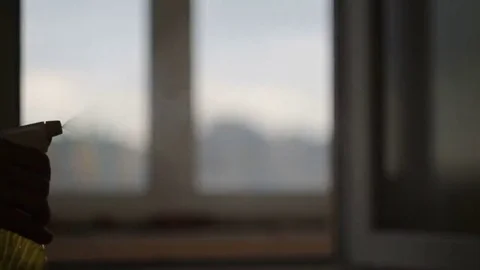 Man uses yellow sprayer Video stock 69214633